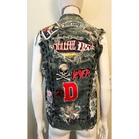 DREAM & DESTROY PUNK ROCK PATCH VINTAGE DENIM VEST M - Picture 10 of 13